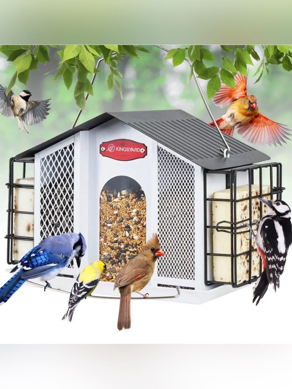 3 In 1 Outdoor Metal Bird Feeder Large Capacity Hanging Seed  Double Suet Feeder